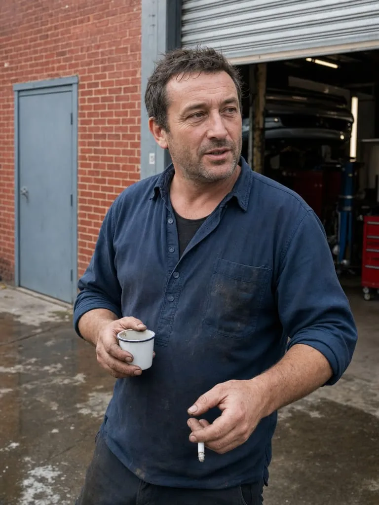Technicien carrossier devant l'atelier